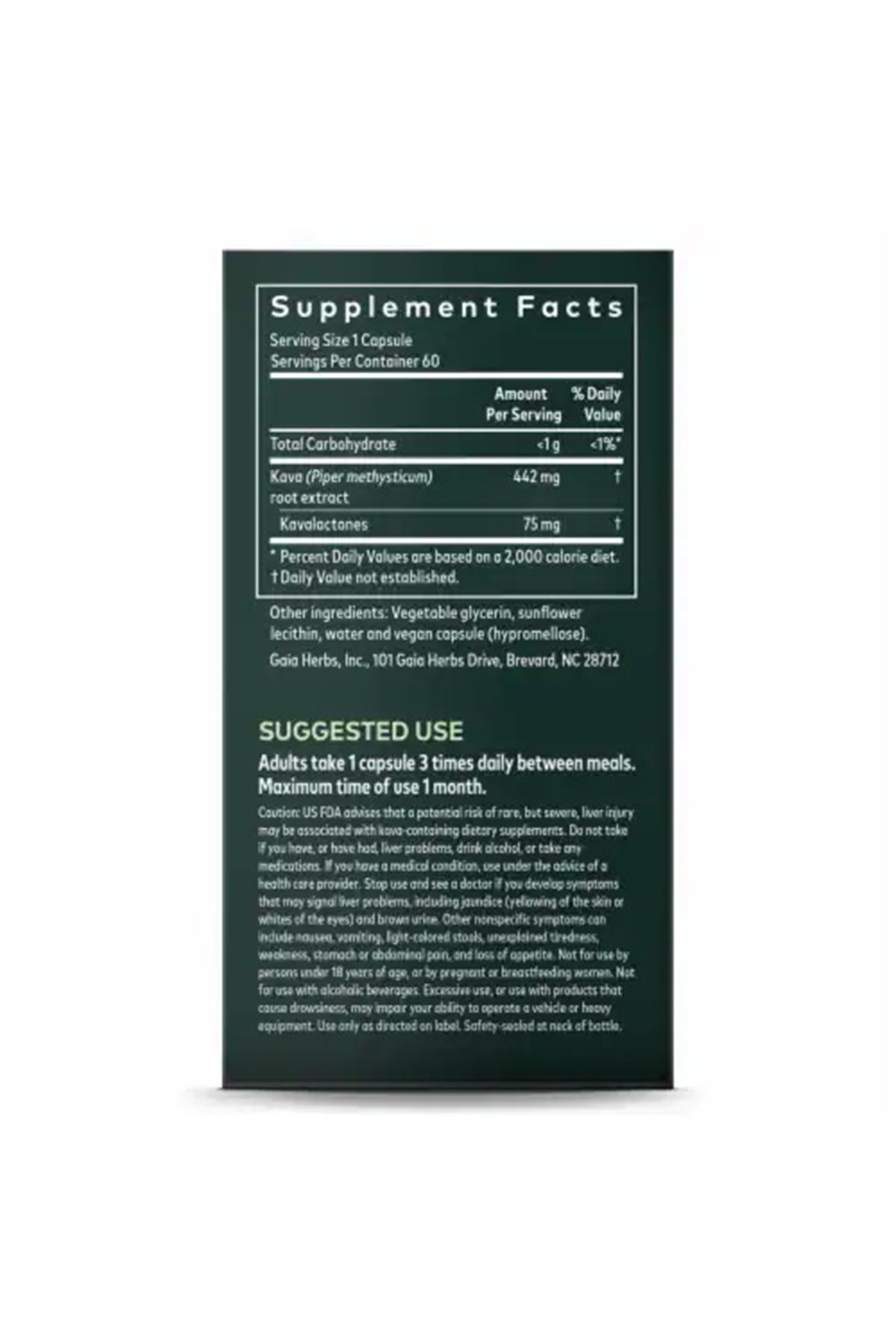 Gaia Herbs Kava Root -  60 Vegan Liquid Phyto-Caps 442mg. USA MENŞEİ.