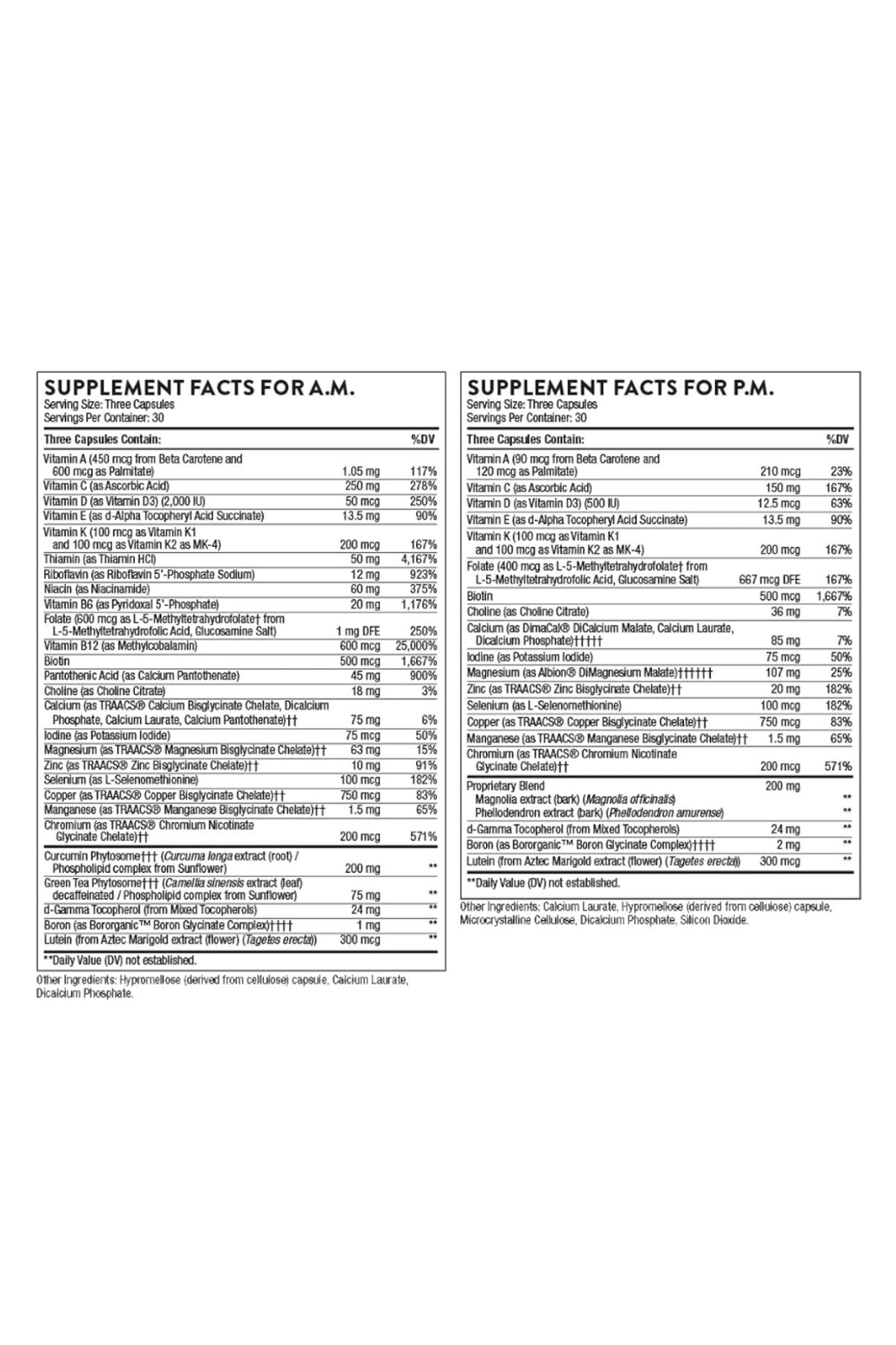 THORNE  Multi-Vitamin Elite A.M 90. - P.M 90. Daily Nutritional Supplement  Two Formulas Third-Party Certified 180 Capsul.
