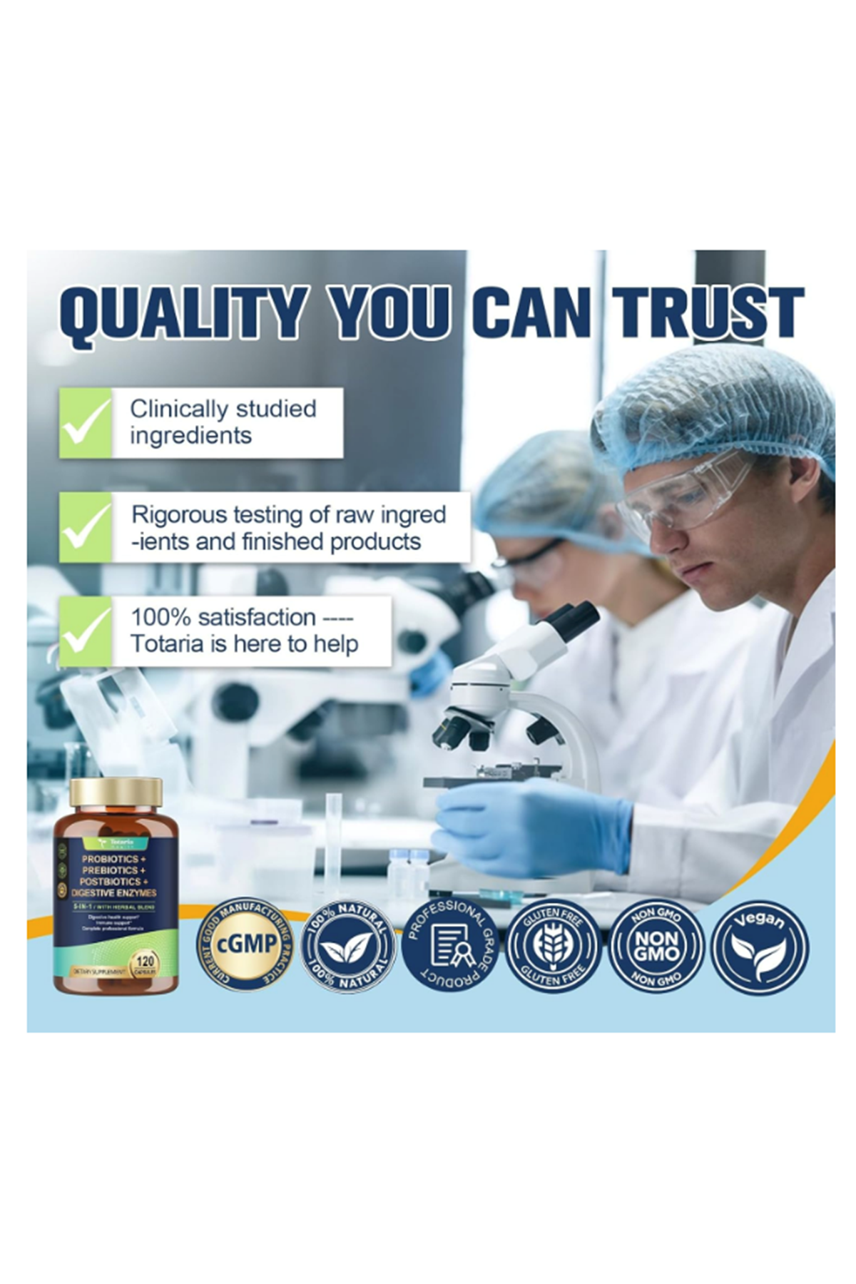 Totaria Probiotic Prebiotic  Postbiotic 120 Capsul 60 Billion CFU 24 Strains w/Digestive Enzymes, Prebiotic Fiber, Slippery Elm, Daily Complete Immune, Gut Health.