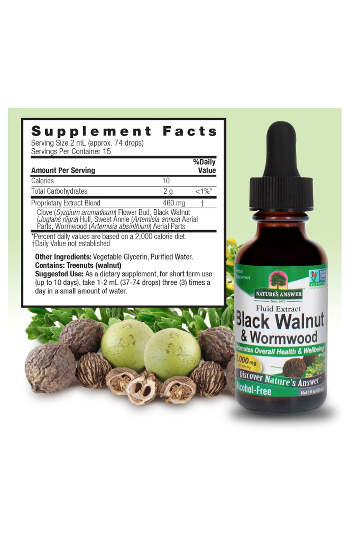 Nature's Answer Black Walnut  Wormwood Fluid Extract Alcohol-Free, 1 fl oz (30 ml).