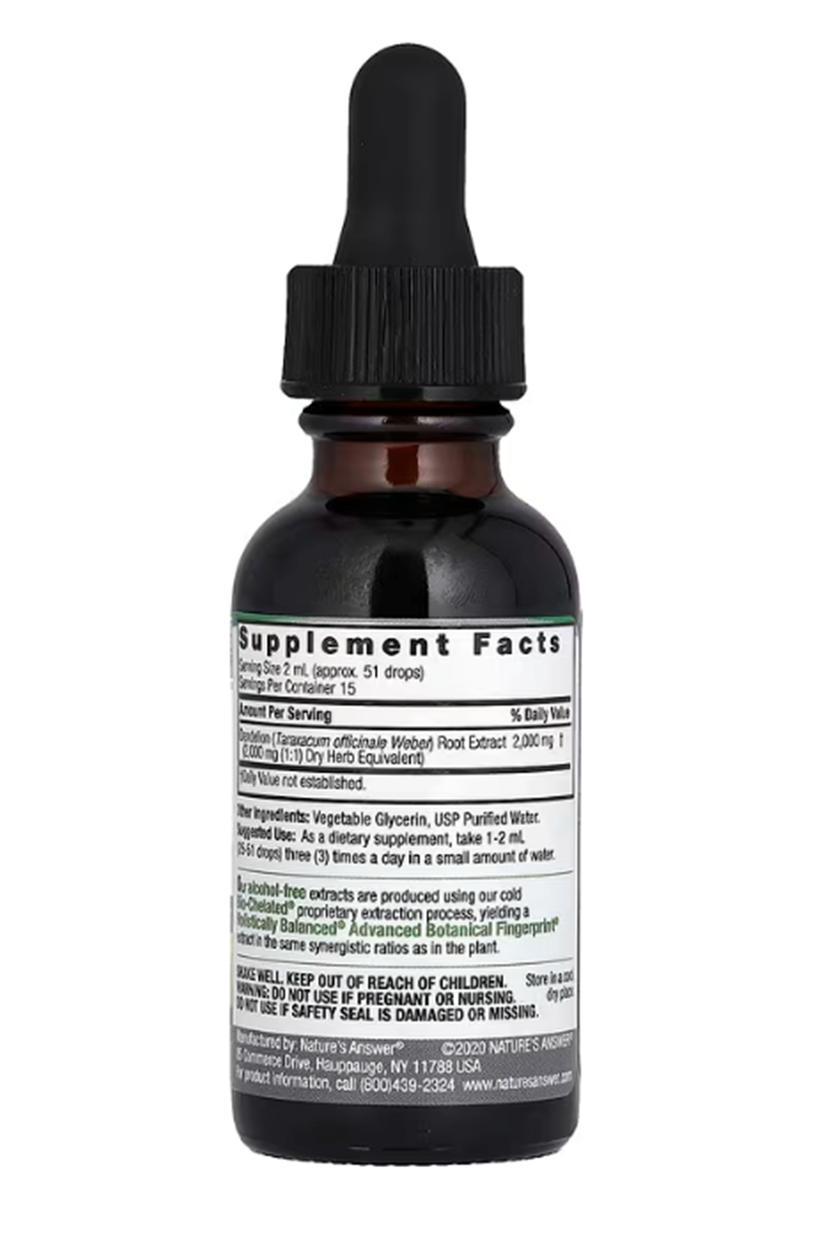 Nature's Answer Fluid Extract Dandelion Root Alcohol Free 2,000mg (30 ml).