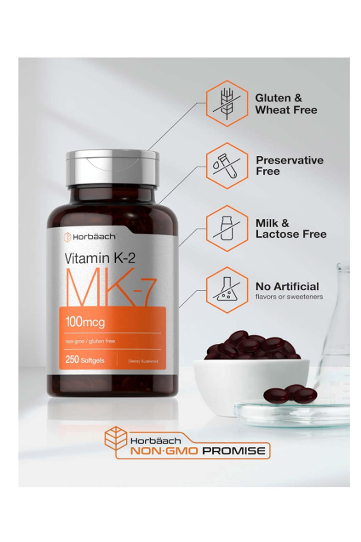 Horbäach  Vitamin K2 MK7 100mcg  250 Softgels.Orj Abd.
