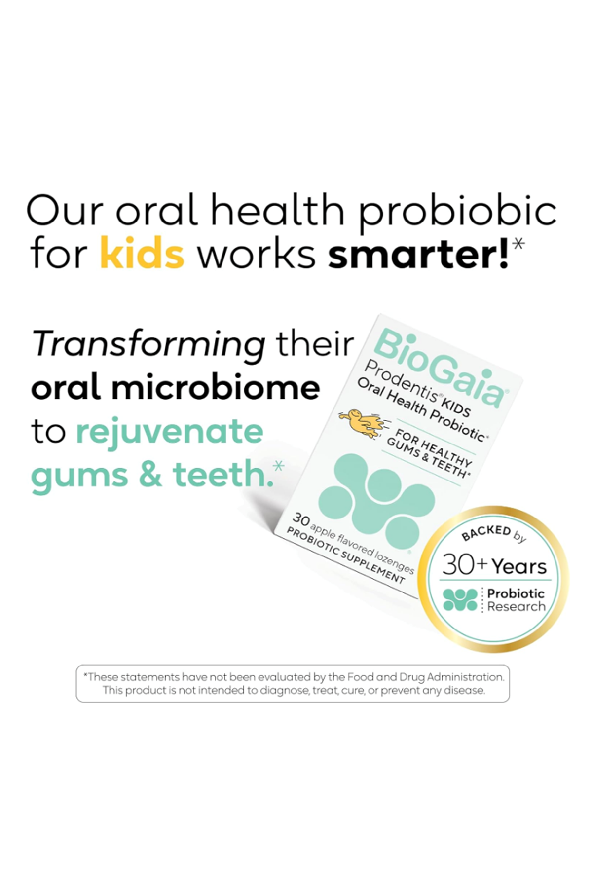 BioGaia Prodentis Kids Dental Probiotics for Teeth Gut Health Probiotics  30 Apple-Flavored Lozenges.