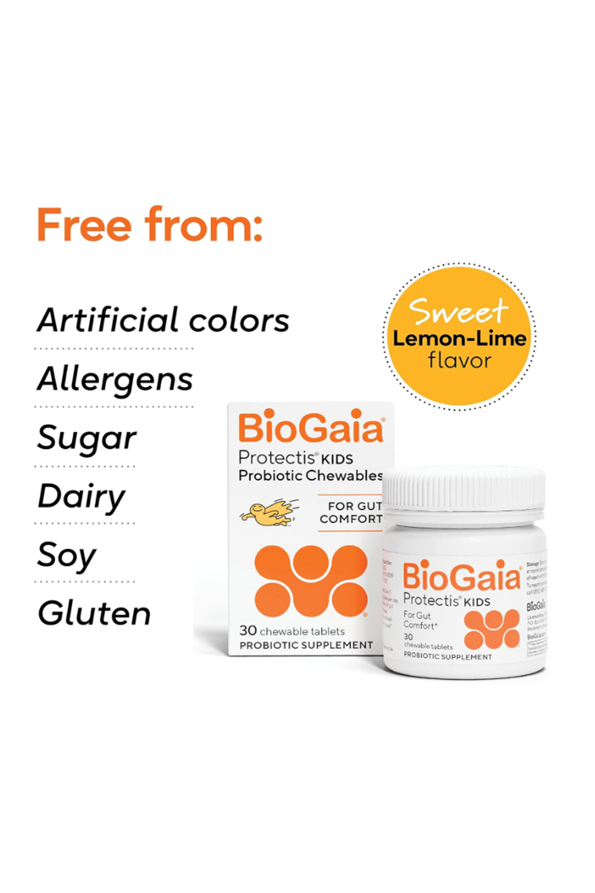 BioGaia Protectis Kids Probiotic for Ages 3+  Promotes Regularity Dairy Soy  Gluten Free 30 Chewable Tablets.