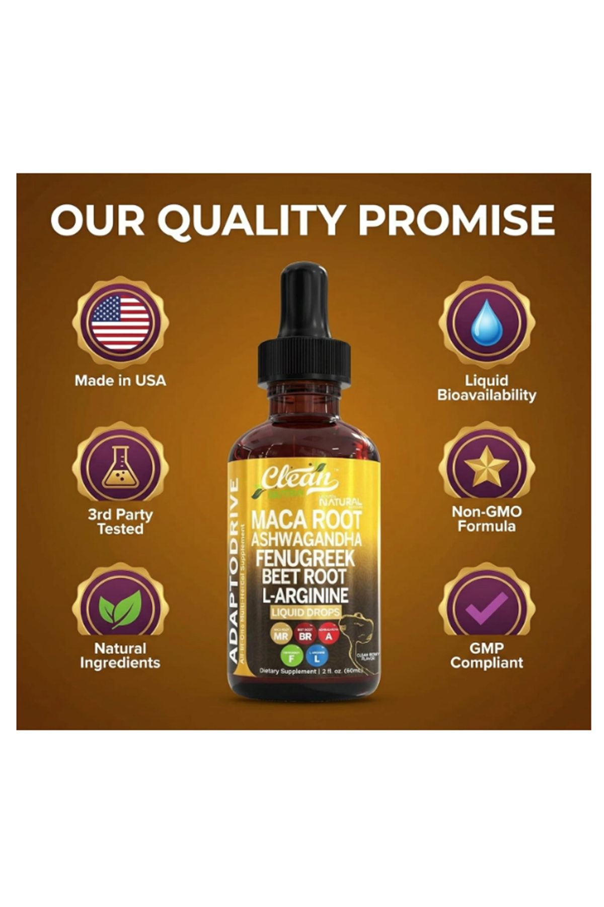 Clean Nutra Organic Maca Root 60 ML  Asvaganda, Fenugreek, Beet Root and L-Arginine Multi vitamin  Women and Men.