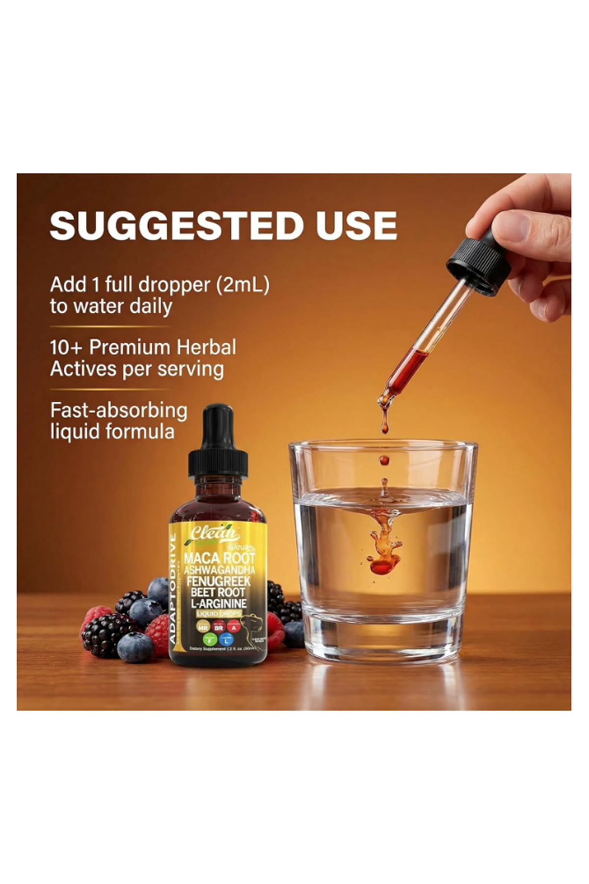 Clean Nutra Organic Maca Root 60 ML  Asvaganda, Fenugreek, Beet Root and L-Arginine Multi vitamin  Women and Men.