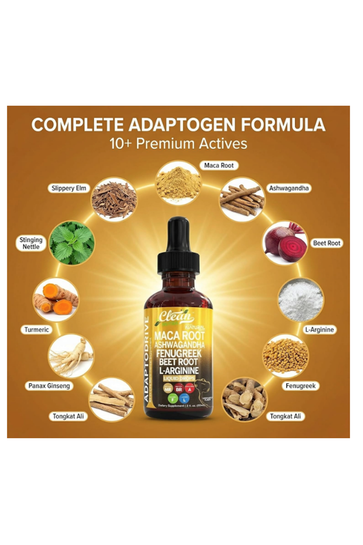 Clean Nutra Organic Maca Root 60 ML  Asvaganda, Fenugreek, Beet Root and L-Arginine Multi vitamin  Women and Men.