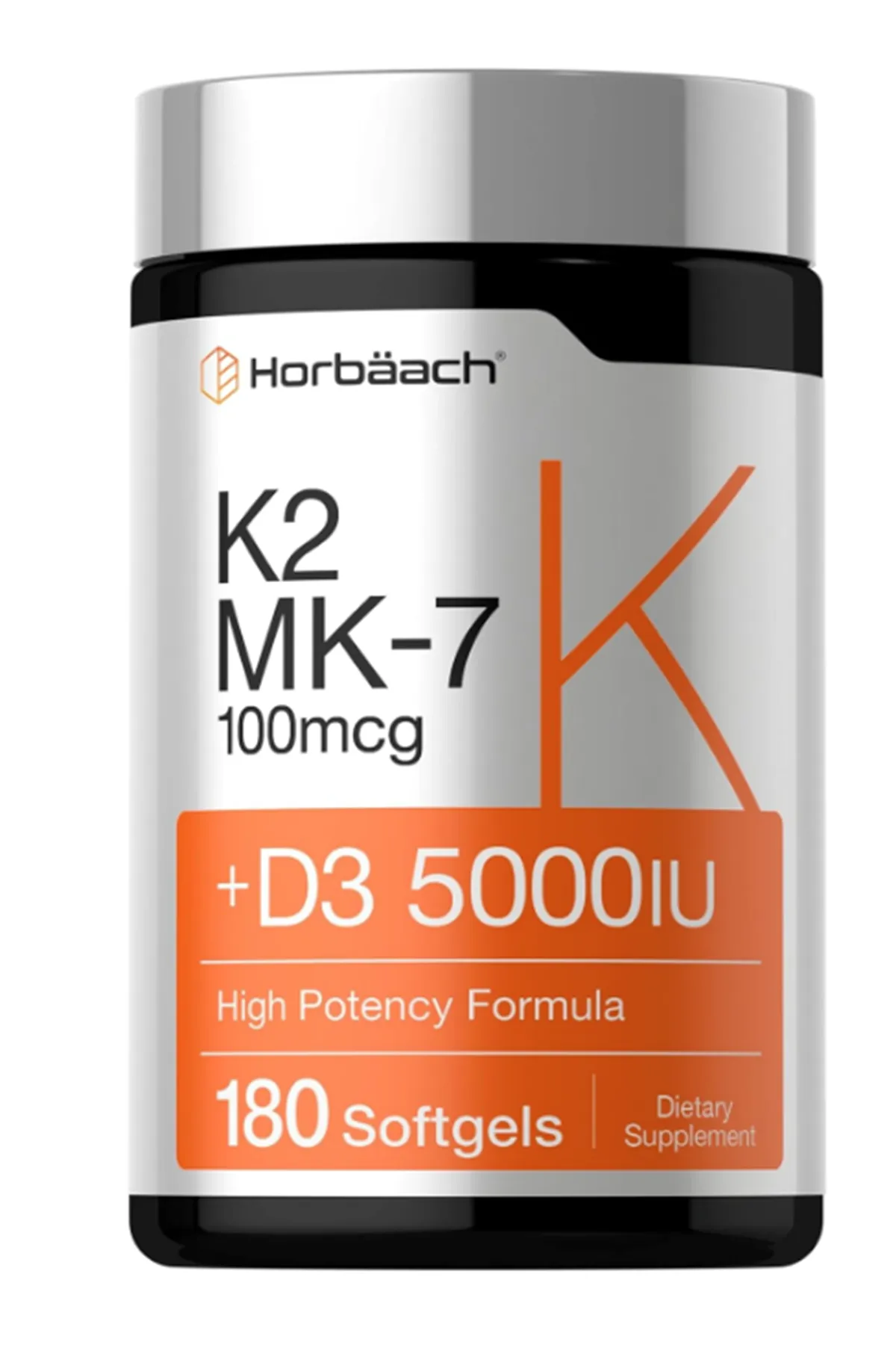 Horbaach (Ösg Özel Sporcu Gıdaları) Vitamin D3 K2 5000 iu  100mcg MK-7 Complex  180 Softgel.Abd Menşei.