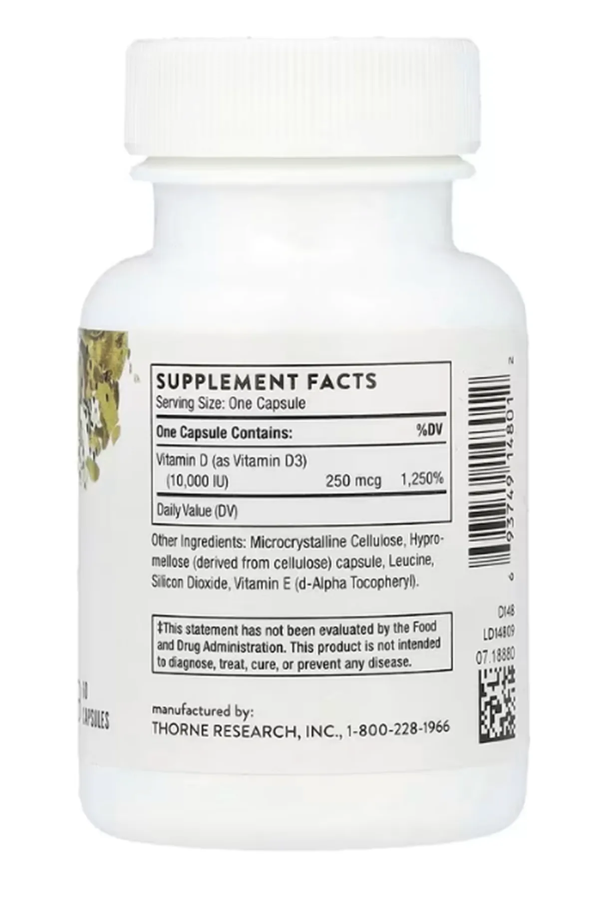 Thorne D-10,000, 60 Capsules (250 mcg per Capsule).Orj Usa.
