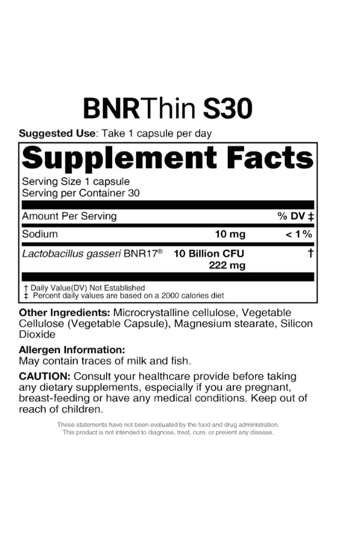 AceBiome BNRThin S30, Lactobacillus Gasseri BNR17, 10 Billion CFU, 30Capsules.