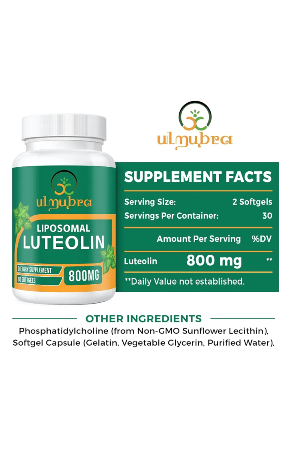 Ulmubra Liposomal Luteolin 800 MG 60 Softgels.(Ösg Özel Sporcu Gıdaları).