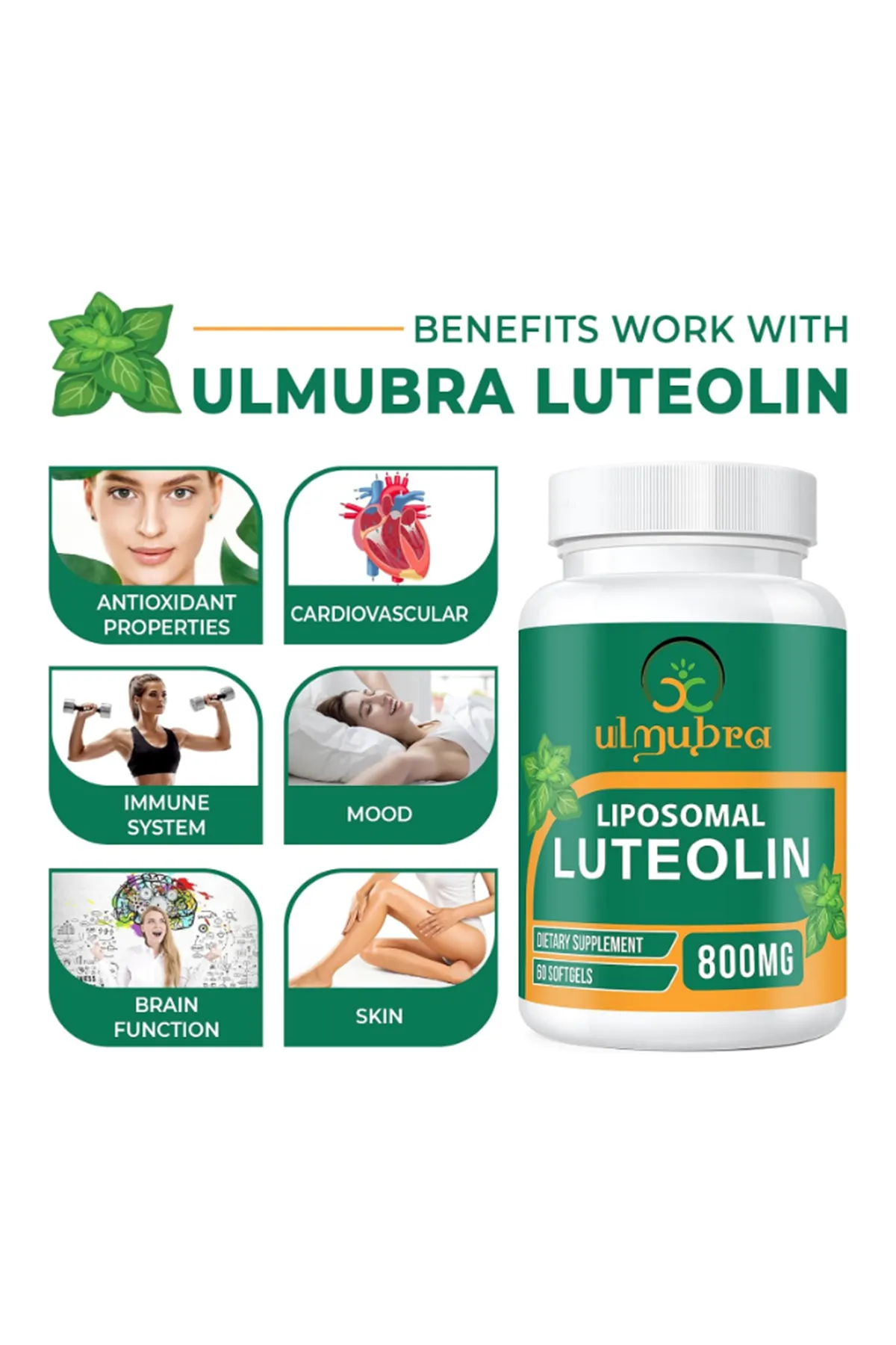 Ulmubra Liposomal Luteolin 800 MG 60 Softgels.(Ösg Özel Sporcu Gıdaları).