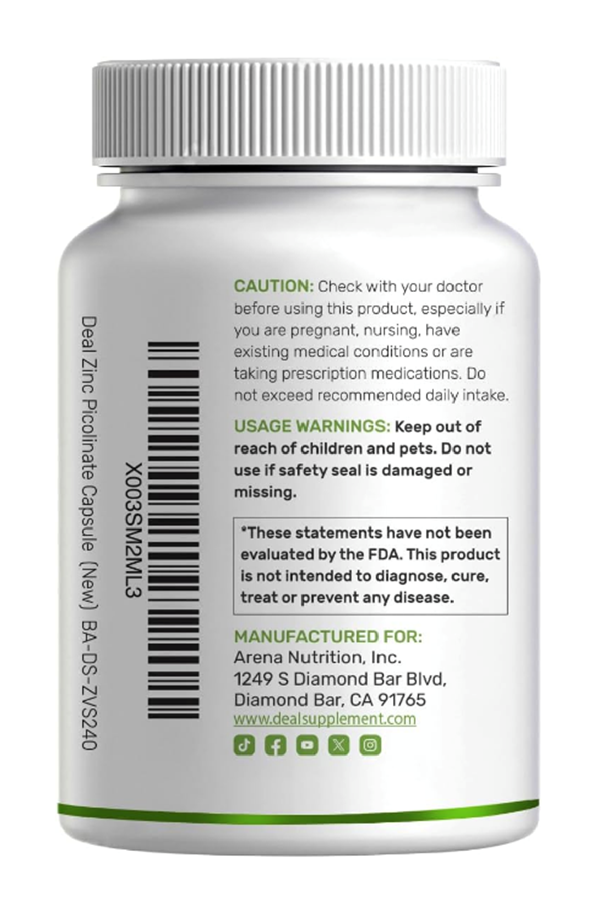DEAL SUPPLEMENT Zinc Picolinate 50mg with Copper Selenium, 240 Capsul.(Ösg Özel Sporcu Gıdaları)