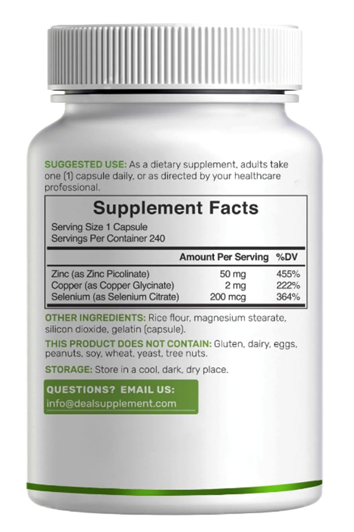 DEAL SUPPLEMENT Zinc Picolinate 50mg with Copper Selenium, 240 Capsul.(Ösg Özel Sporcu Gıdaları)