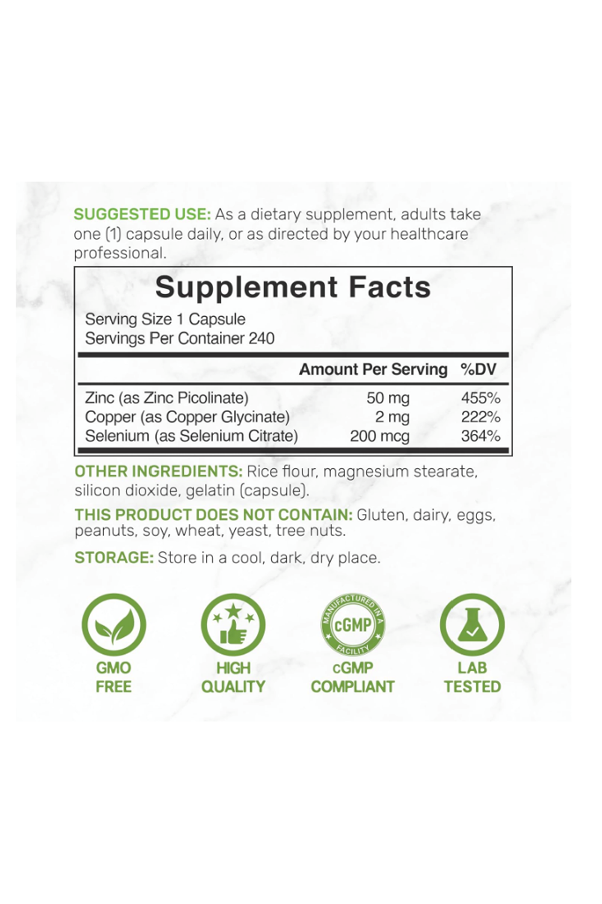 DEAL SUPPLEMENT Zinc Picolinate 50mg with Copper Selenium, 240 Capsul.(Ösg Özel Sporcu Gıdaları)