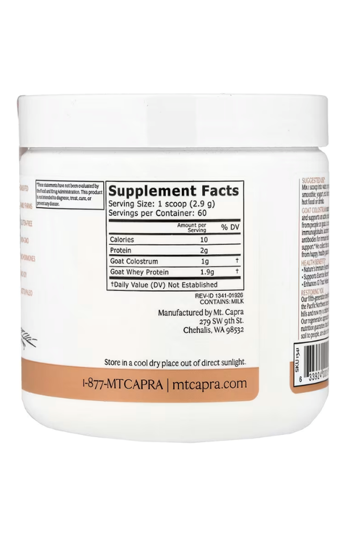 Mt. Capra, Goat Colostrum Powder, 6 oz (174gr 60 Servis) 