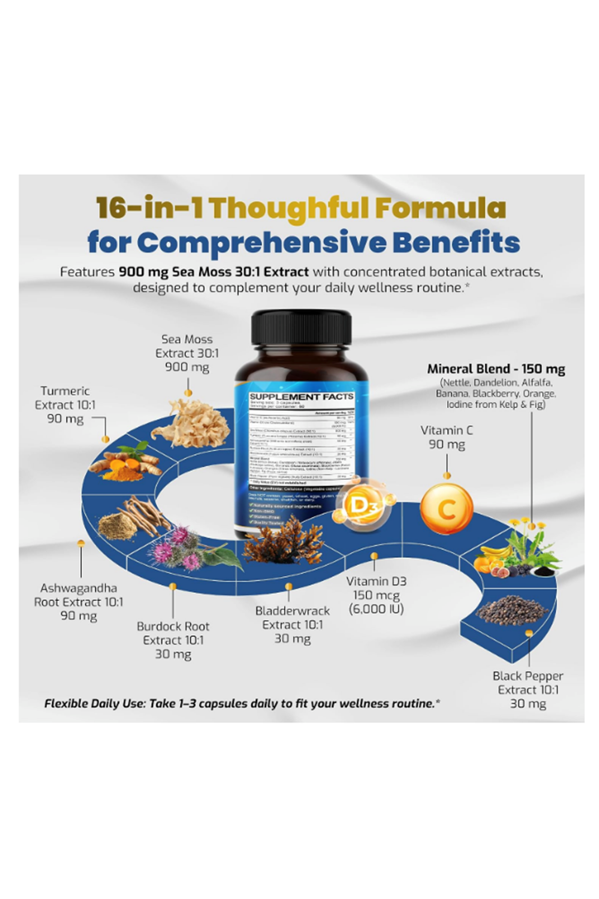 Vegatot Sea Moss 1410mg Daily Wellness Support 150 Capsules.