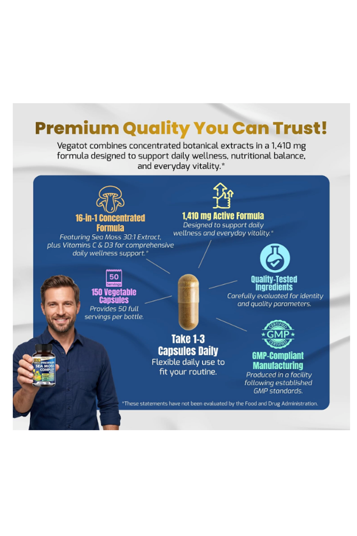 Vegatot Sea Moss 1410mg Daily Wellness Support 150 Capsules.