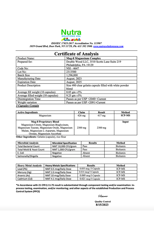 Double Wood (Özelsporcugıdaların'dan !!) Magnesium MAG-8 Complex 180 Capsules (436mg Elemental Magnesium Provided by 2,300mg of Eight Different Forms of Magnesium).39.