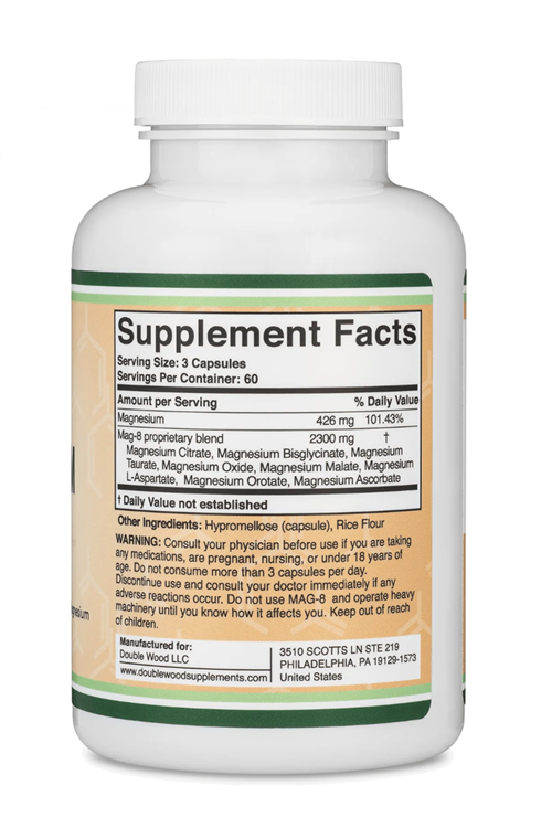 Double Wood (Özelsporcugıdaların'dan !!) Magnesium MAG-8 Complex 180 Capsules (436mg Elemental Magnesium Provided by 2,300mg of Eight Different Forms of Magnesium).39.