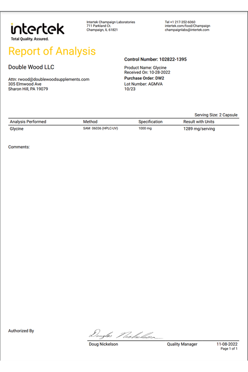 Double Wood Glycine 1,000mg  300 Capsul "Relaxing" USA 41.