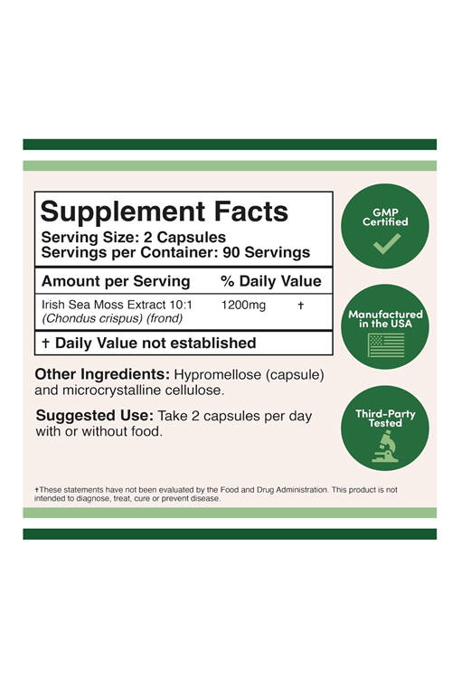 Double Wood IRISH Sea Moss İrlanda Deniz Yosunu 1200mg 180 Capsul.Abd Menşei 40.