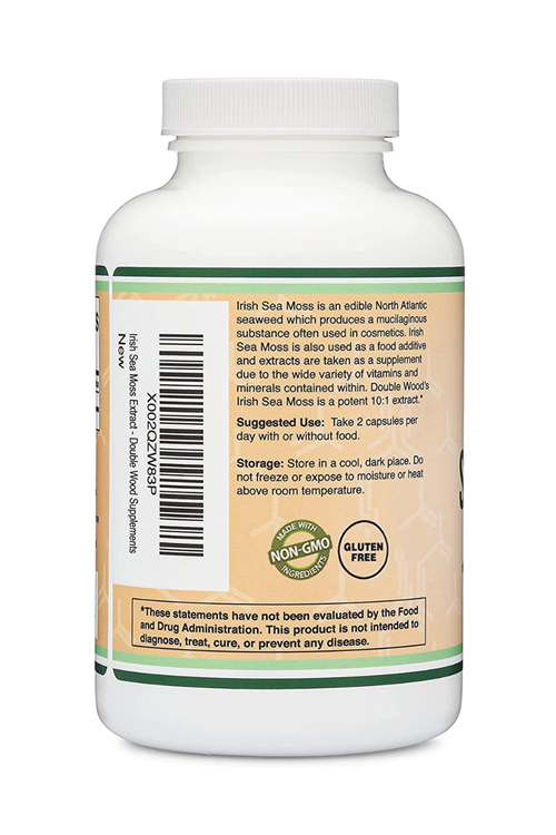 Double Wood IRISH Sea Moss İrlanda Deniz Yosunu 1200mg 180 Capsul.Abd Menşei 40.