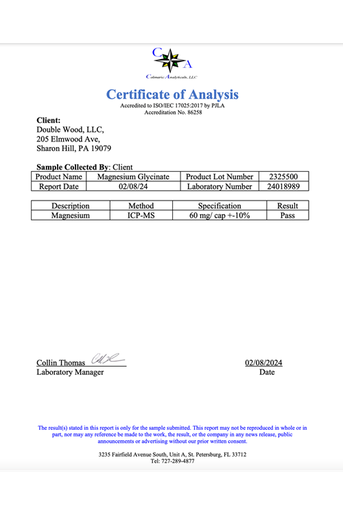 Double Wood Magnesium Glycinate 400mg, 180 Capsul.Abd Menşei.39.