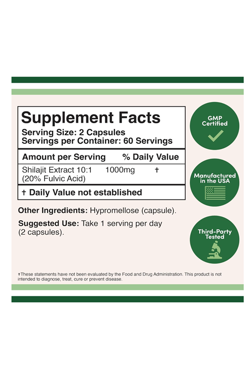 Double Wood Shilajit Pure Himalayan (20% Fulvic Acid Supplement) 1,000mg  120 Capsul. 4140