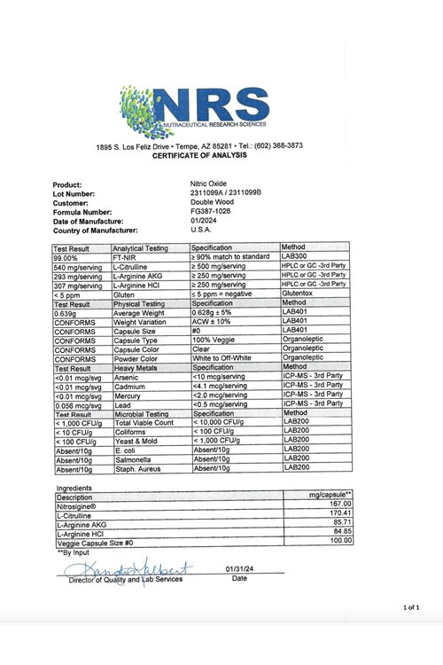 Double Wood Nitric Oxide (Stim Free Pre Workout) - Nitrosigine, L Arginine, and L Citrulline (Clinically Studied to Boost No2 Nitric Oxide Flow) 180 Capsul.4040