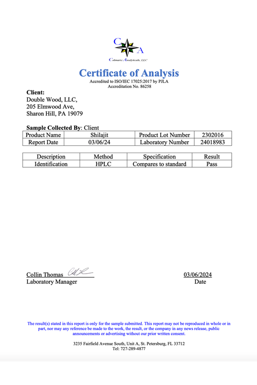 Double Wood Shilajit Pure Himalayan (20% Fulvic Acid Supplement) 1,000mg  120 Capsul. 4140