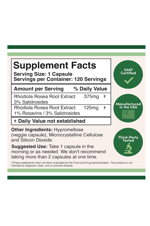 Double Wood Rhodiola Rosea Extract 500mg, 120 Vegan Capsul.39.