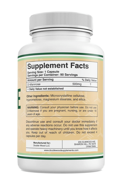 Double Wood D Mannose 500mg 90 Capsules (D-Mannose for Urinary Tract Health and Bladder Lining 35.