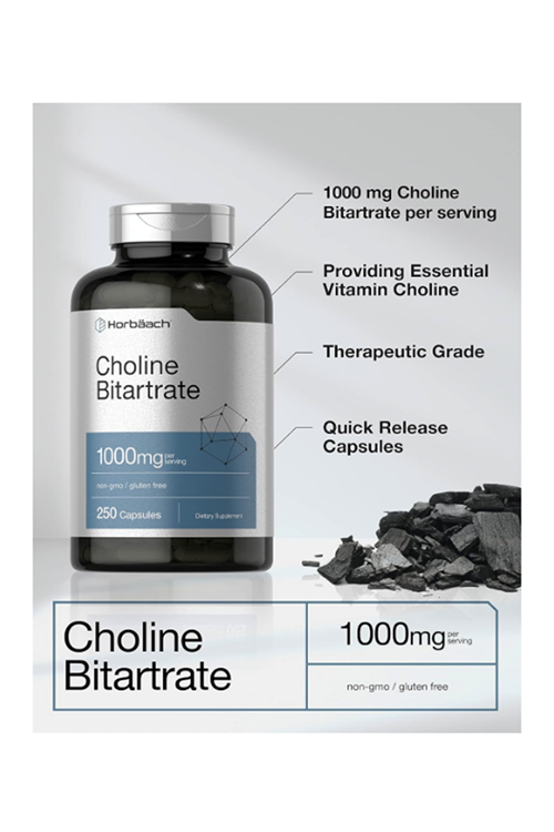 Horbaach Choline Bitartrate 1000mg  250 Capsules.44.