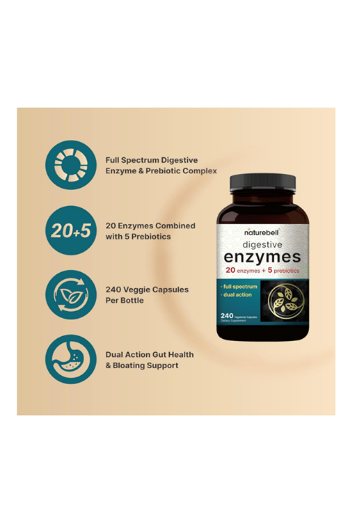 NatureBell Digestive Enzymes with Prebiotics  240 Veggie Capsules - 20 Enzyme & 5 Prebiotic Complex.3947