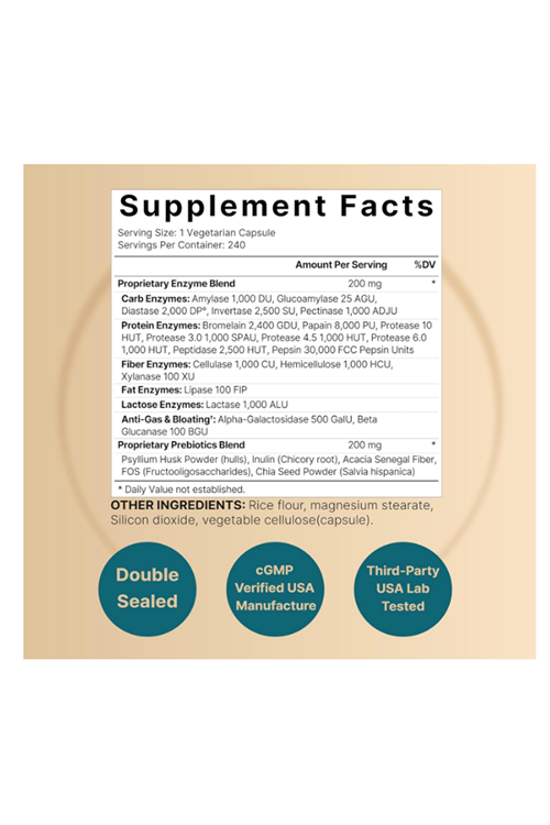 NatureBell Digestive Enzymes with Prebiotics  240 Veggie Capsules - 20 Enzyme & 5 Prebiotic Complex.3947