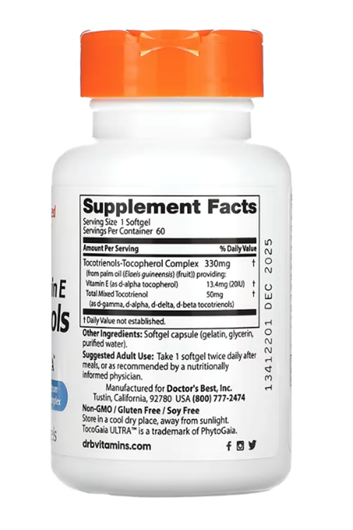 Doctor's Best, Vitamin E Tocotrienols with TocoGaia Ultra, 50 mg, 60 Softgels.Abd 47.