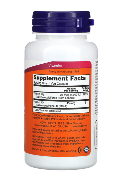 NOW  Vitamin D-3  K-2  120 Veg Capsule.Özel Sporcu Gıdaların'dan.ABD Menşei.36.