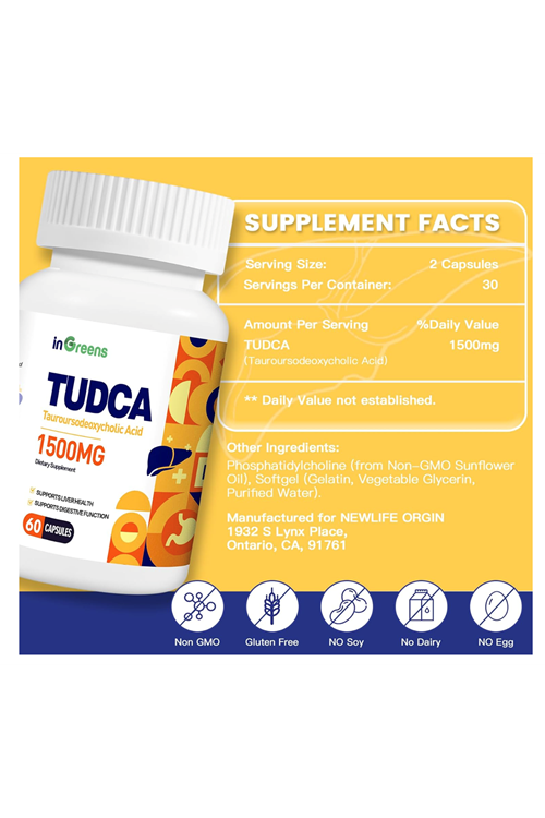 inGreens Pure TUDCA Supplement 1500 mg, High Pure Tauroursodeoxycholic Acid Bile Salts 60 Capsul. Usa Amazon Best Seller.3840