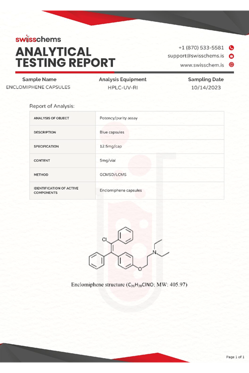 SwissChems Enclomiphene 750 mg/60 caps (12.5 mg/capsule).Orj Usa Firma Ürünü.107.