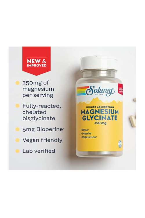 Solaray Magnesium GLYCİNATE  Fully Chelated BisGlycinate BioPerine, High Absorption Formul, Stress, Bones, Muscle & Relaxation, 120 Vegie Capsul.ABD MENŞEİ 40.
