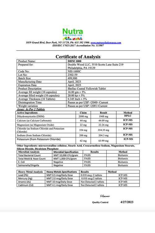 Double Wood DHM1000 Dihydromyricetin 1000mg 30 Tablet.Abd Menşei.36.