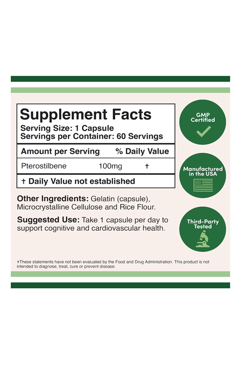 Double Wood  Pterostilbene 100mg  60 Capsul, Resveratrol, Antioxidant for Longevity 38.