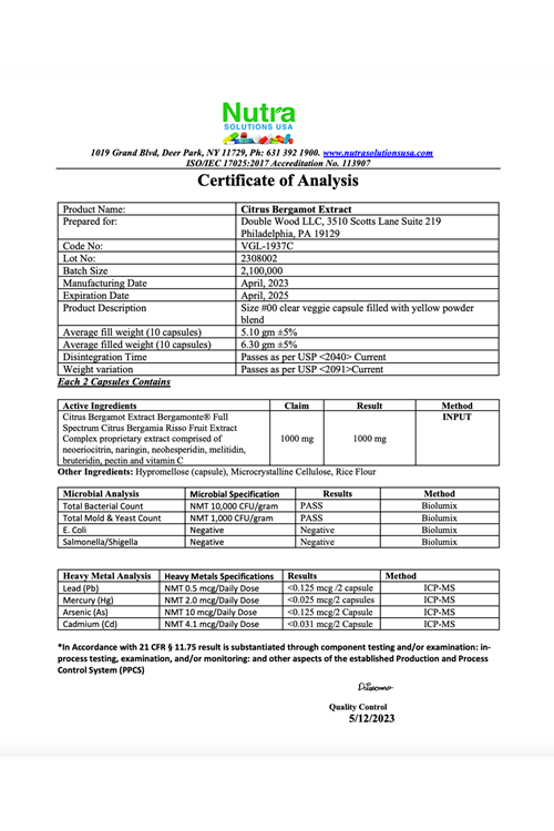 Double Wood Citrus Bergamot Extract 1,000mg 60 Capsules.Abd Menşei.42.