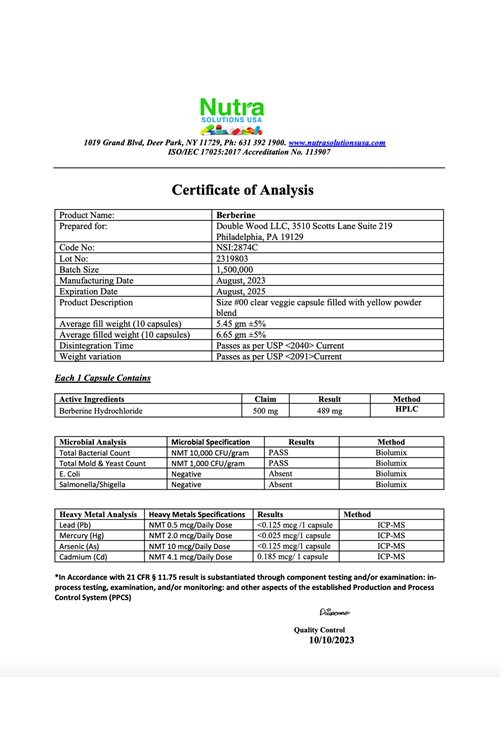 Double Wood Berberine 500mg 60 Capsul.(Abd Menşeidir).39.
