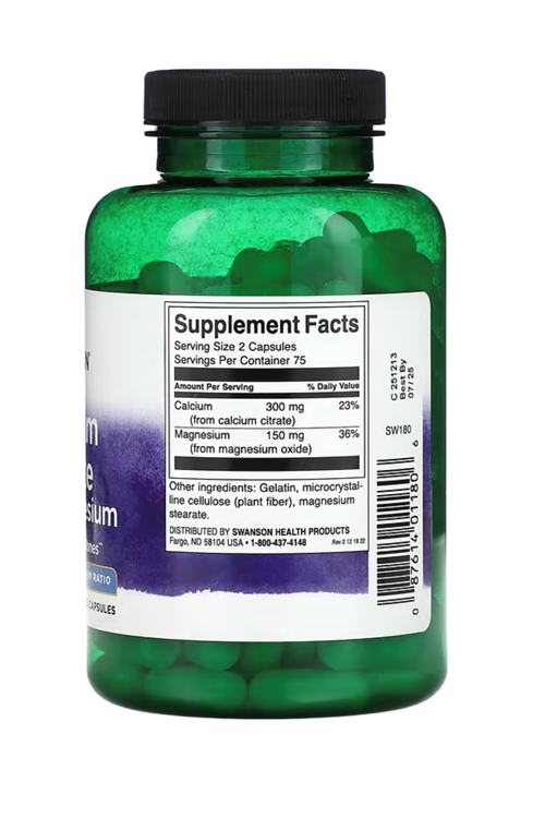 Swanson  Calcium Citrate Plus Magnesium, 150 Capsul.Usa.25.