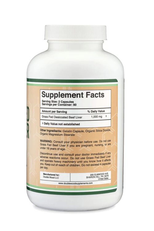Double Wood Grass Fed Beef Liver 1000mg 180 Capsul. Usa Version 38.