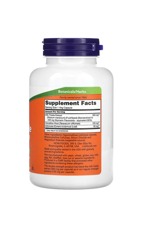 NOW Foods  Double Strength Milk & Thistle Extract 300 mg, 200 Veg Kapsul.MADE IN USA 4046.