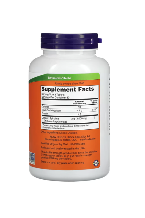 NOW Foods, Certified Organic Spirulina, 1,000 mg, 240 Tablets.Usa Menşei.50.