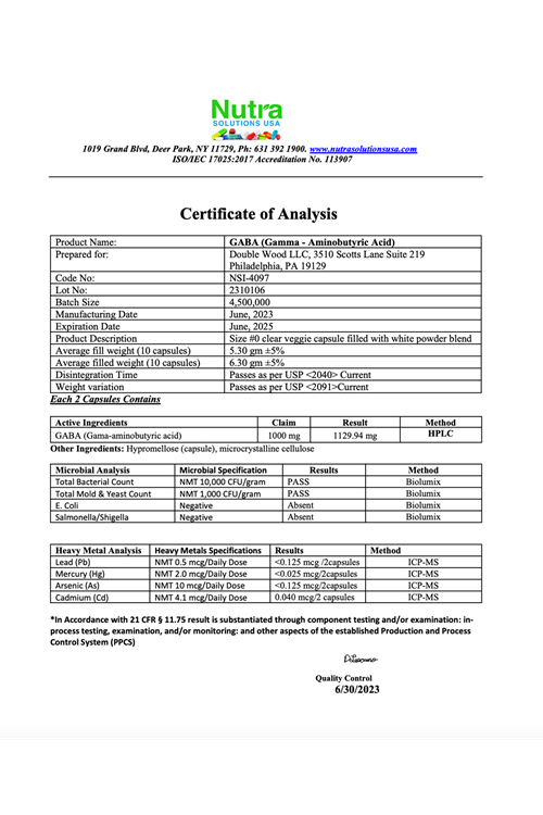 DoubleWood GABA 1,000,mg 300 Capsules.Made ın Usa.40.